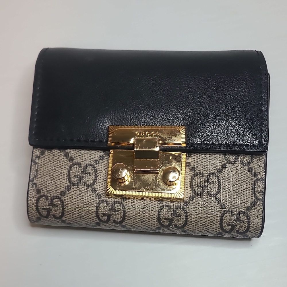 Padlock Black and Tan Wallet with Gold Accent